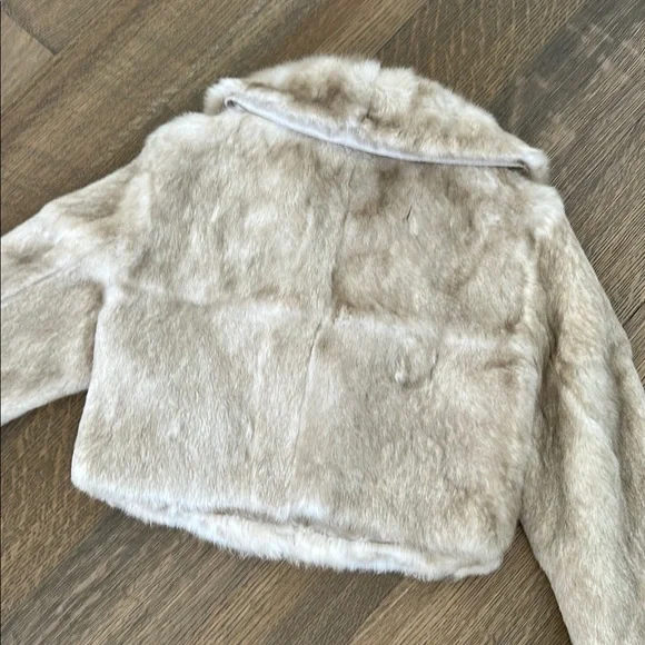 Fur Cropped Jacket in Cream/Beige - Picture 3 of 5